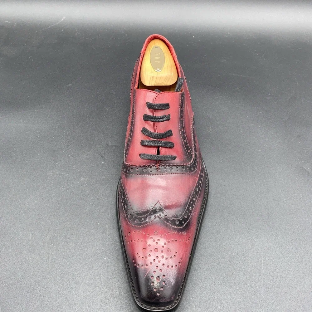 Encore by Fiesso red‎ and black leather wingtip brogue Oxford shoes 42